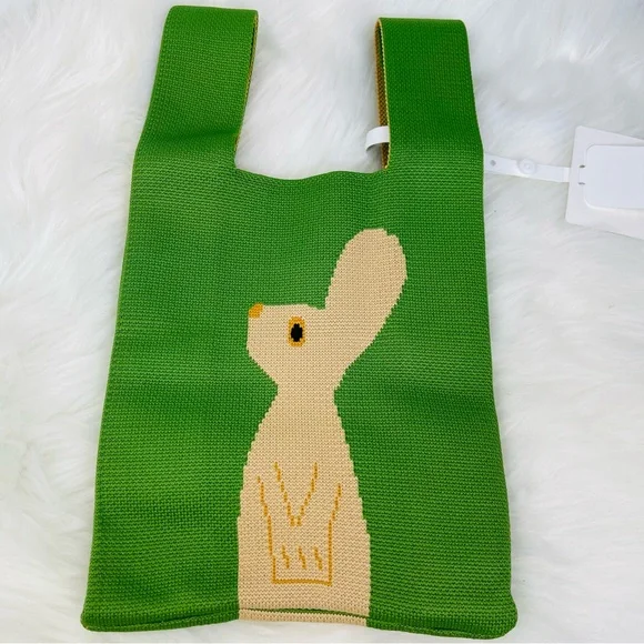 NWT Versatile Rabbit Design Tote Bag/Green - Picture 6 of 9